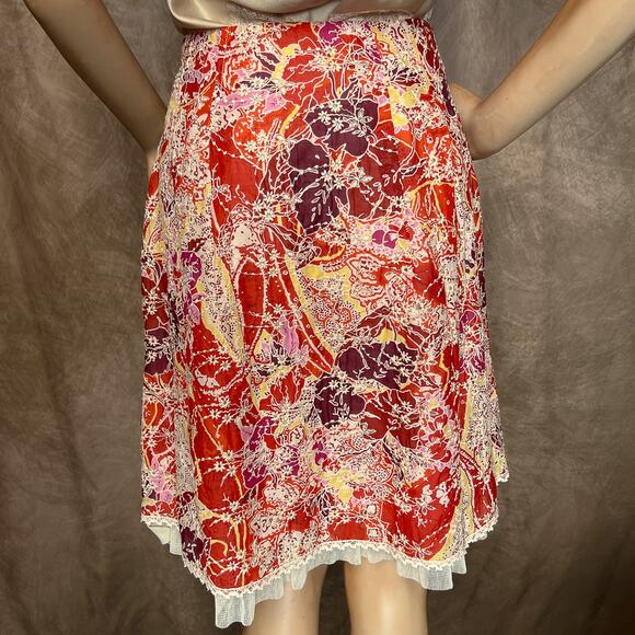 Cynthia Steffe Floral Embroidered Skirt Mesh Hem Multicolor Above Knee Midi Y2K - Picture 7 of 9